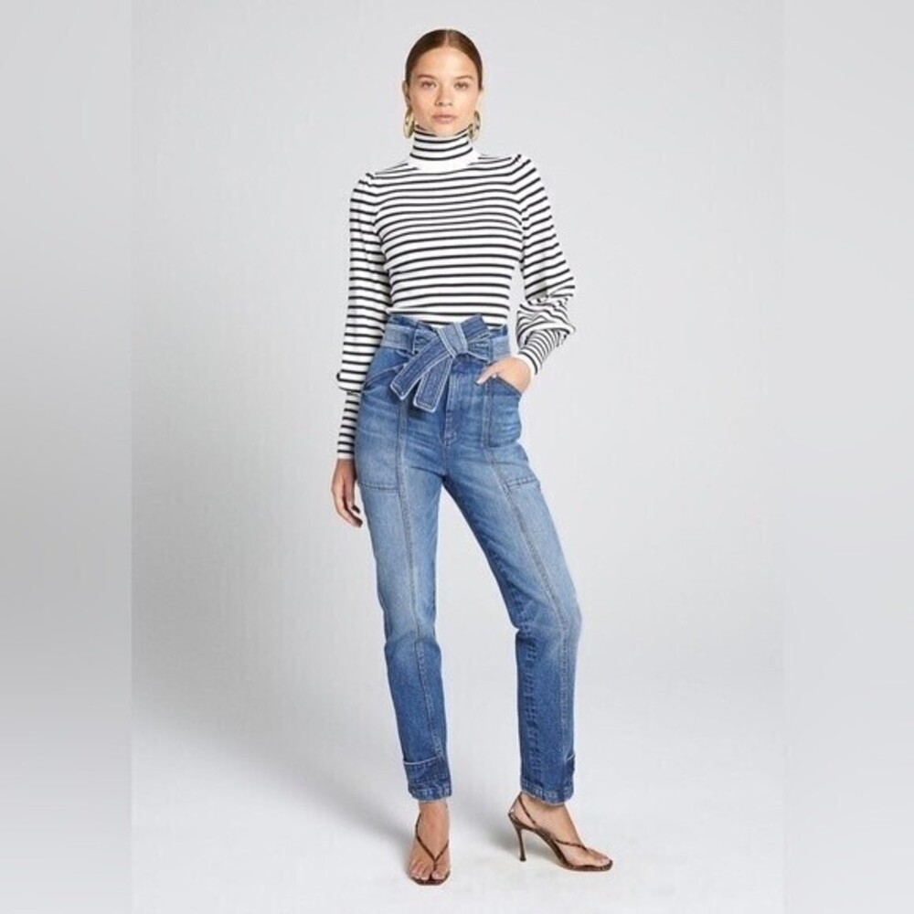 A.L.C. Luke High Waisted Paper Bag Denim Pants in Light Indigo
